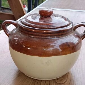 Elegant Brown and Cream Ceramic Jar
